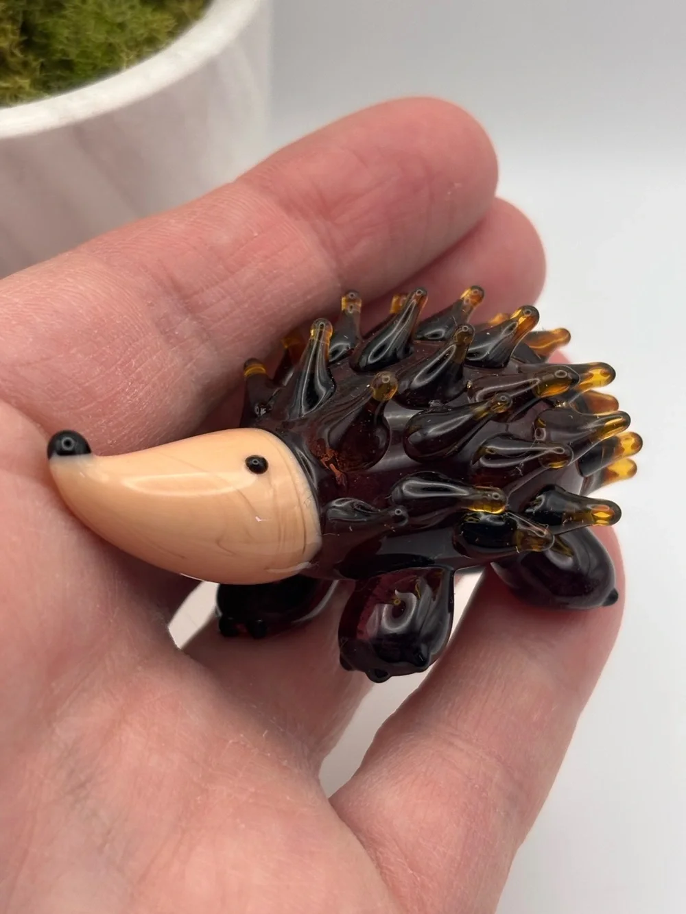 Hand-Crafted Miniature Glass Hedgehog Figurine, Animal Trinket